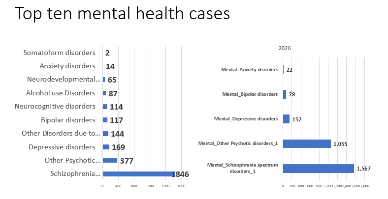 Most commonly reported mental health conditions in Embu County