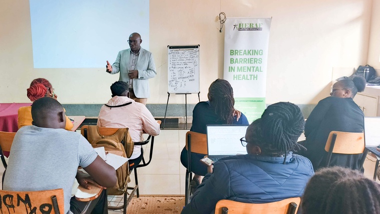 HERAF Executive Director Edward Miano delivers closing remarks during the TaifaCare onboarding session for healthcare workers in Embu County.